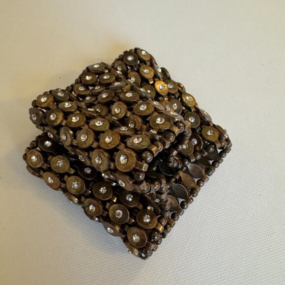 Vintage Stretch Cuff Bracelet Metal Crystal by Kenneth Jay Lane - Picture 2 of 4